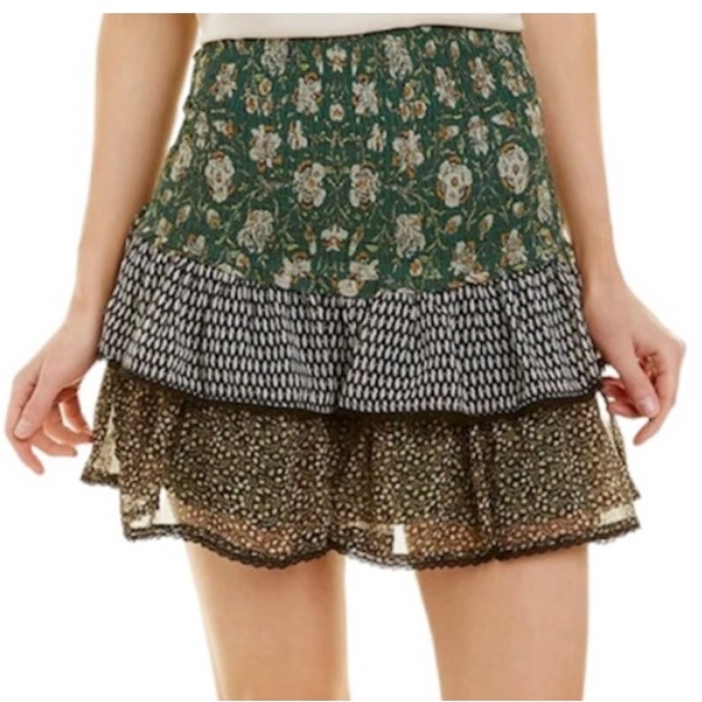 Allison New York Smocked Waist mixed print ruffled mini skirt - S